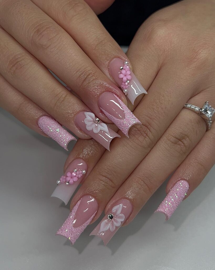 pink nails with gems