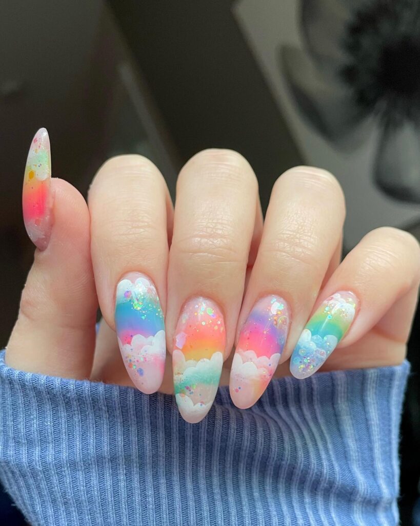 soft rainbows nail art