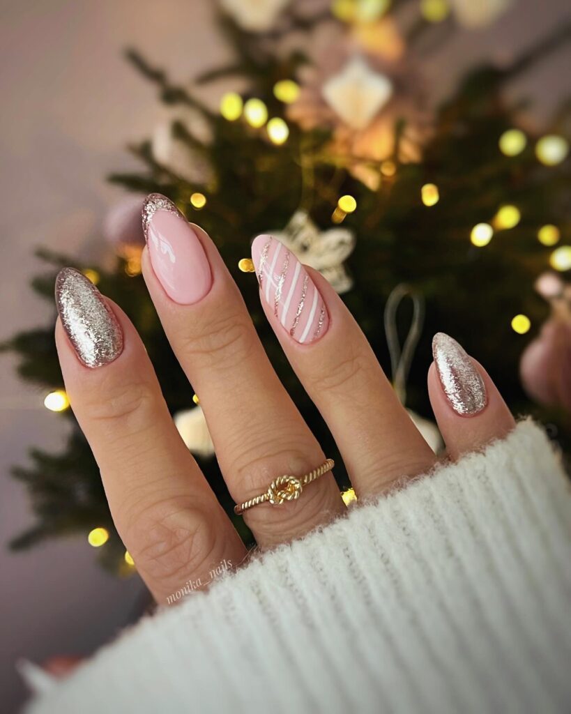 pink and gold christmas nails