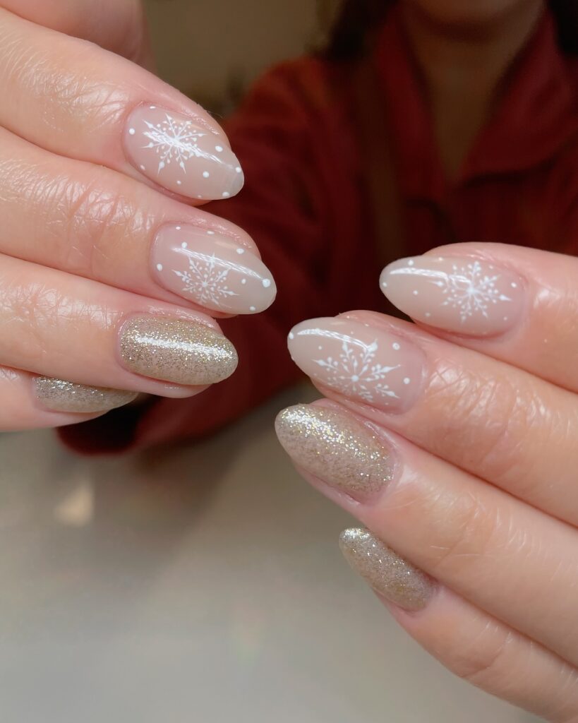 christmas nails with snowflakes on translucent background