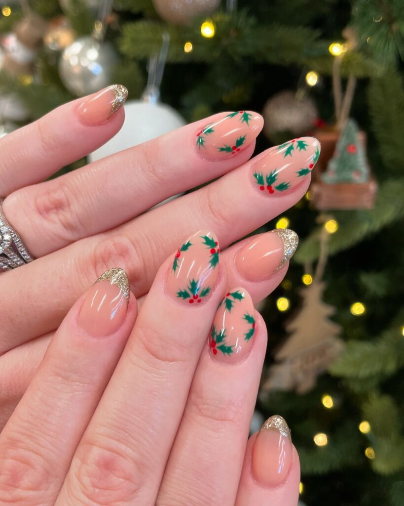 christmas nails nude design