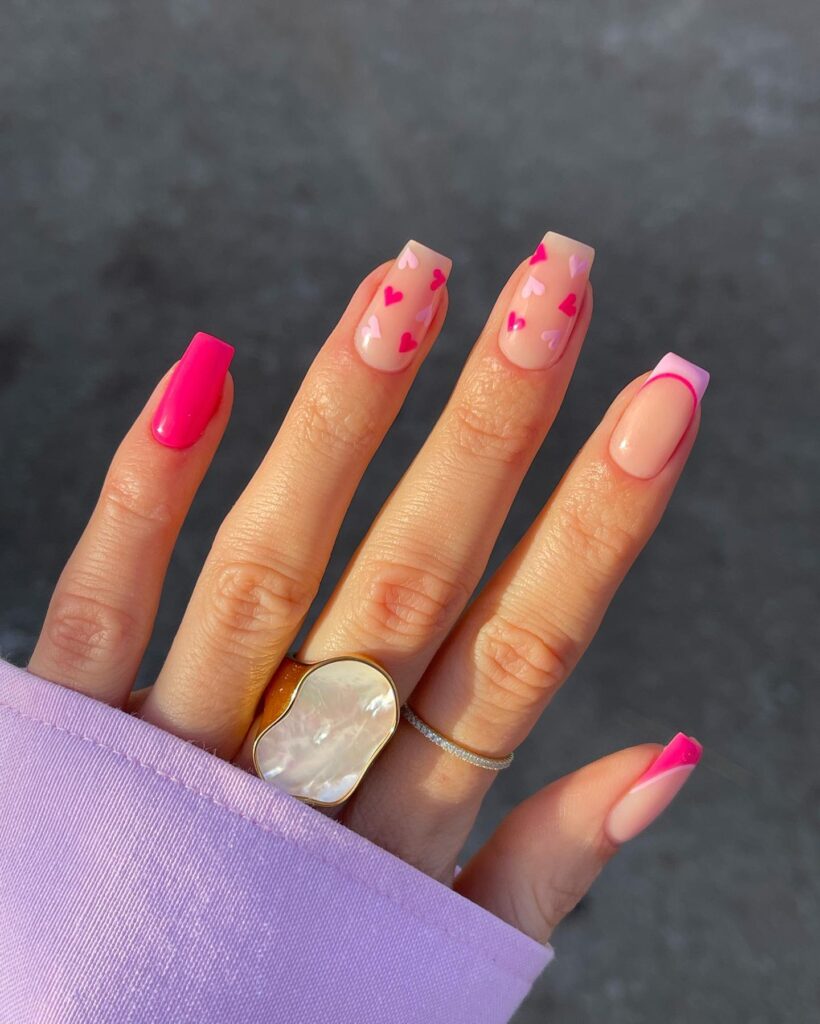 valentines love shades of pink nail art